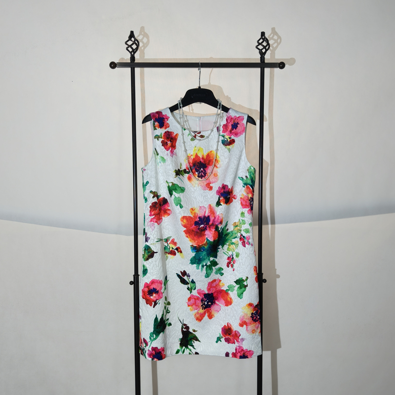 no退换哥家专柜正品  清新甜美A字裙印花双层无袖休闲连衣裙