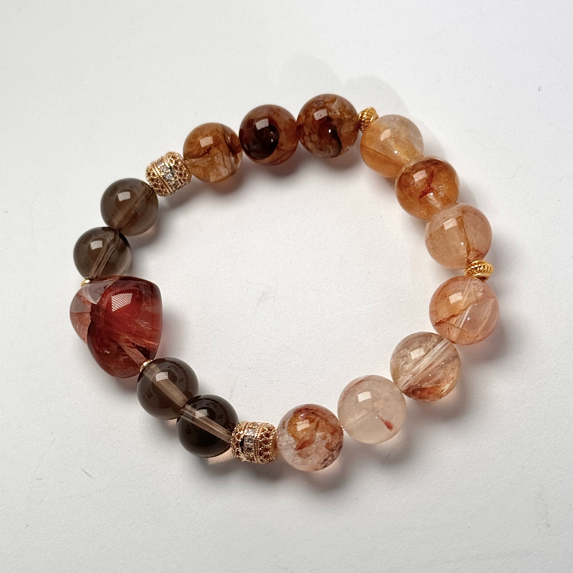 【大兵甄选】长乐黄胶花水晶爱心手串红胶花转运珠锦鲤茶晶招财