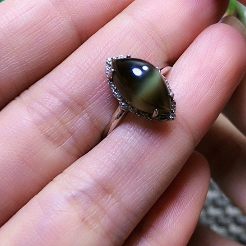 和田玉戒指银S925镶嵌