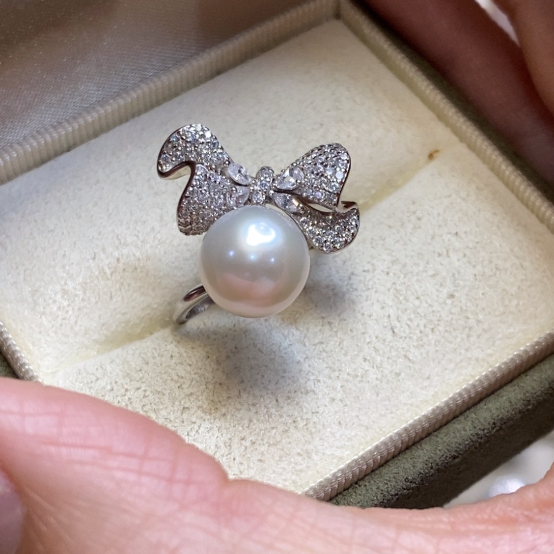 淡水珍珠戒指银S925镶嵌柠**小微瑕