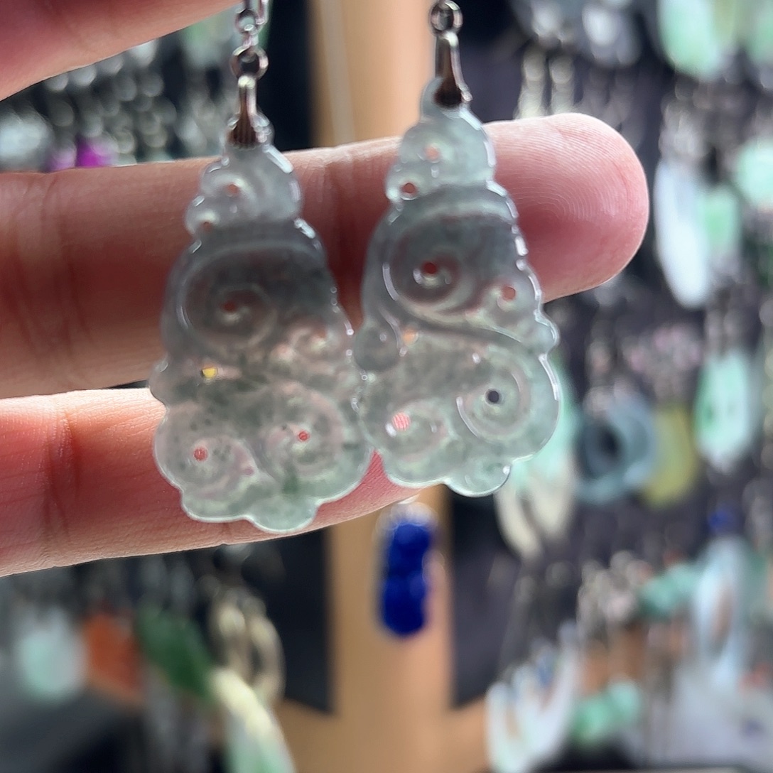 翡翠银S925镶嵌耳饰