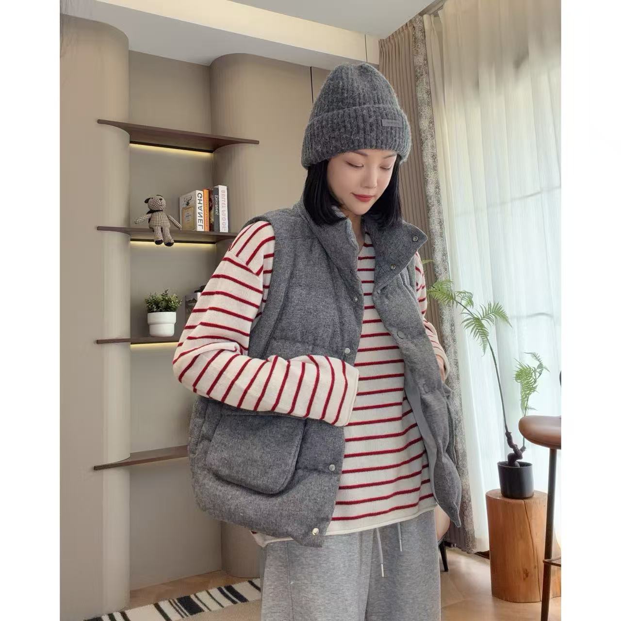 秋冬都市呢子扎染羽绒马甲马夹5-10-25