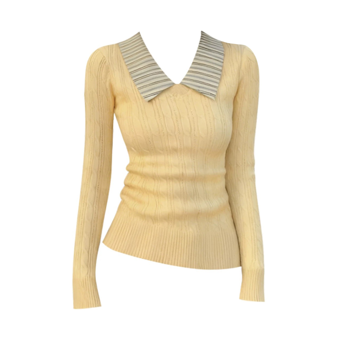 大码胖妹妹韩系复古条纹拼接假两件绞花针织衫女秋冬软糯叠穿毛衣