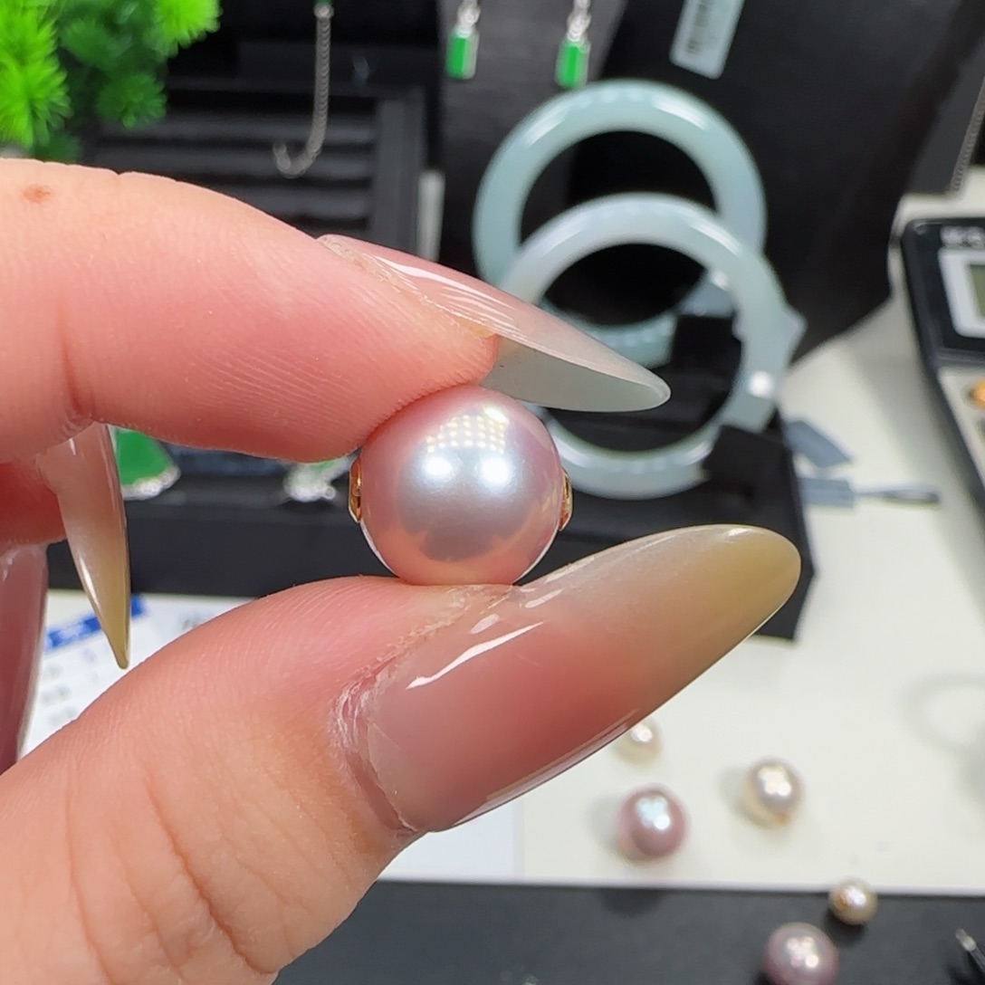 淡水珍珠18K金镶嵌吊坠(不含链)