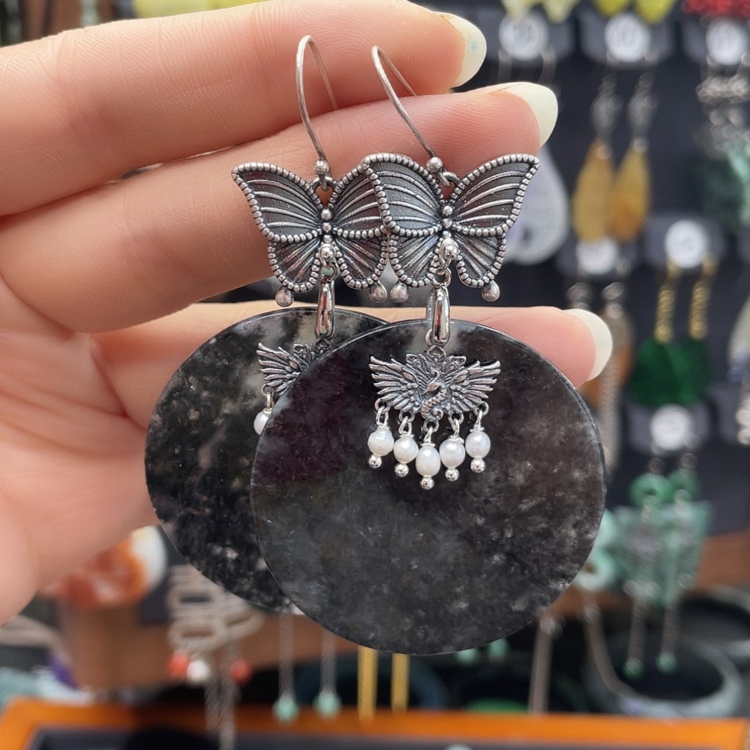 翡翠耳饰银S925镶嵌蘭*363ghnhggh