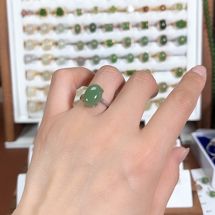 和田玉戒指银S925镶嵌