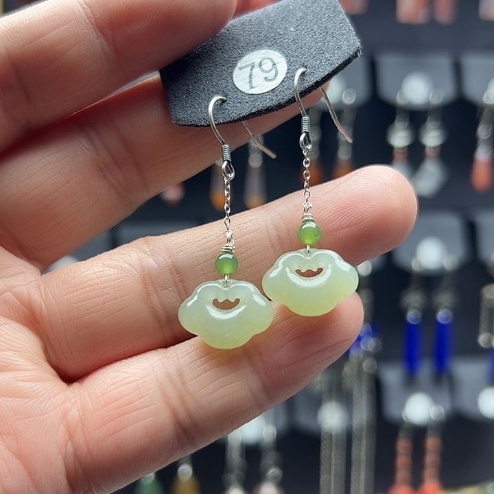 和田玉耳饰银S925镶嵌