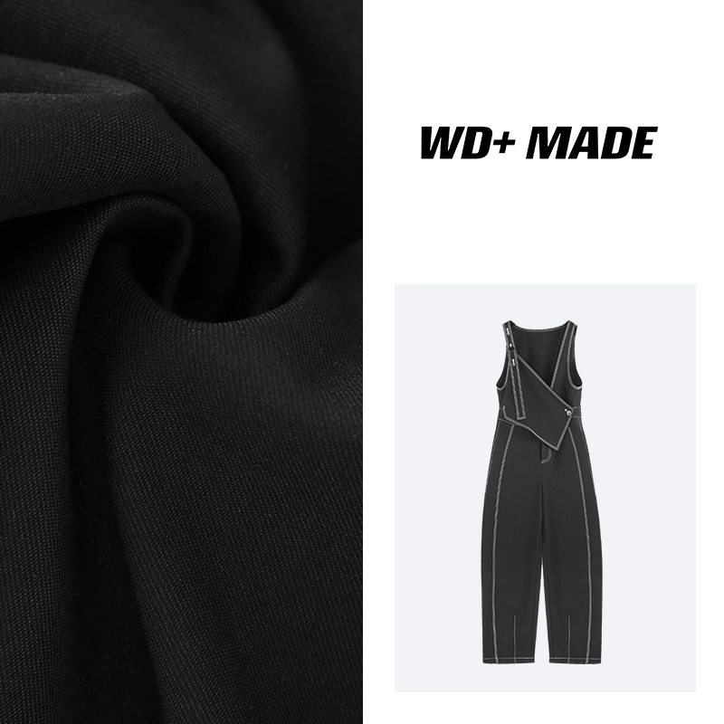 时尚重工设计师双肩背带酷飒风纯色明线显瘦休闲裤