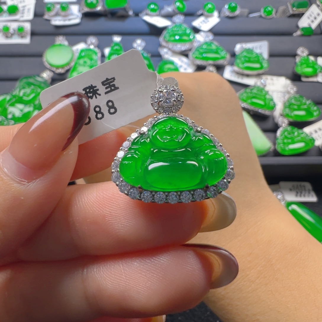 九***八翡翠银S925镶嵌颈饰佛公