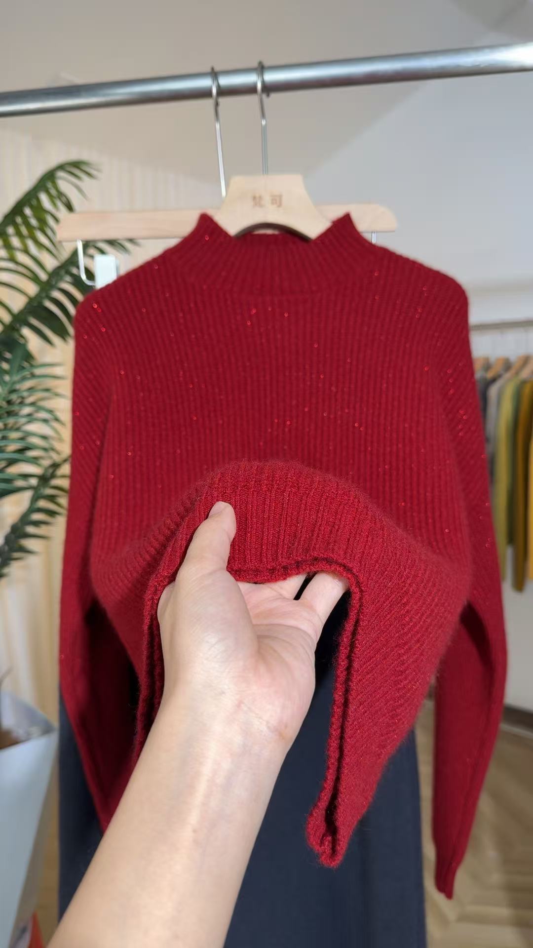 kk秋冬新款正红色半高领羊绒羊毛衫新款高端定制女上衣经典百搭款