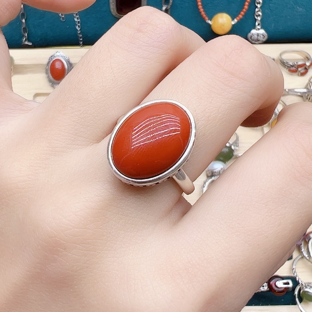 玛瑙/玉髓戒指银S925镶嵌