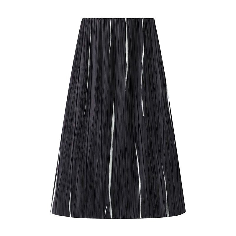 艾家黛灰半身裙女商场同款2025春新款百搭压褶中长款包臀裙3522