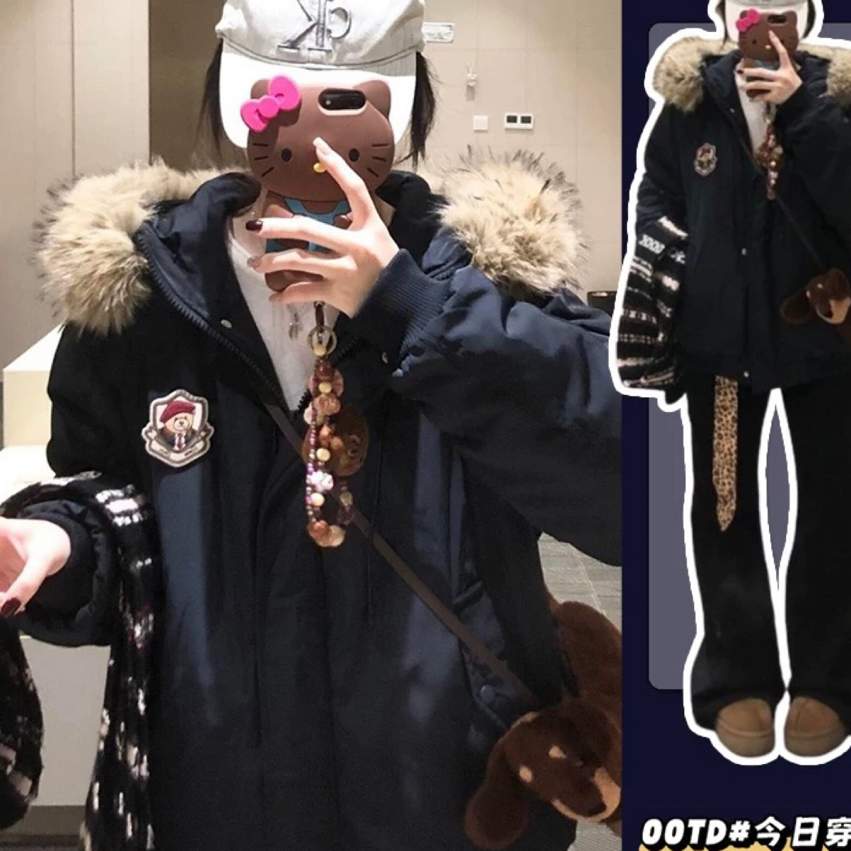 9479 美式复古贴布小熊连帽加绒派克服A3-1地