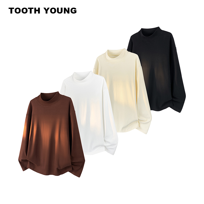 冯一&TOOTH YOUNG 冬季新款显瘦280g内搭男半高领宽松长袖T恤