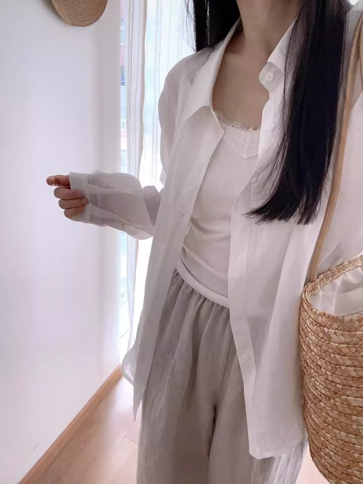 2025新款防晒衬衫女款气质早秋穿搭高级感衬衣白色