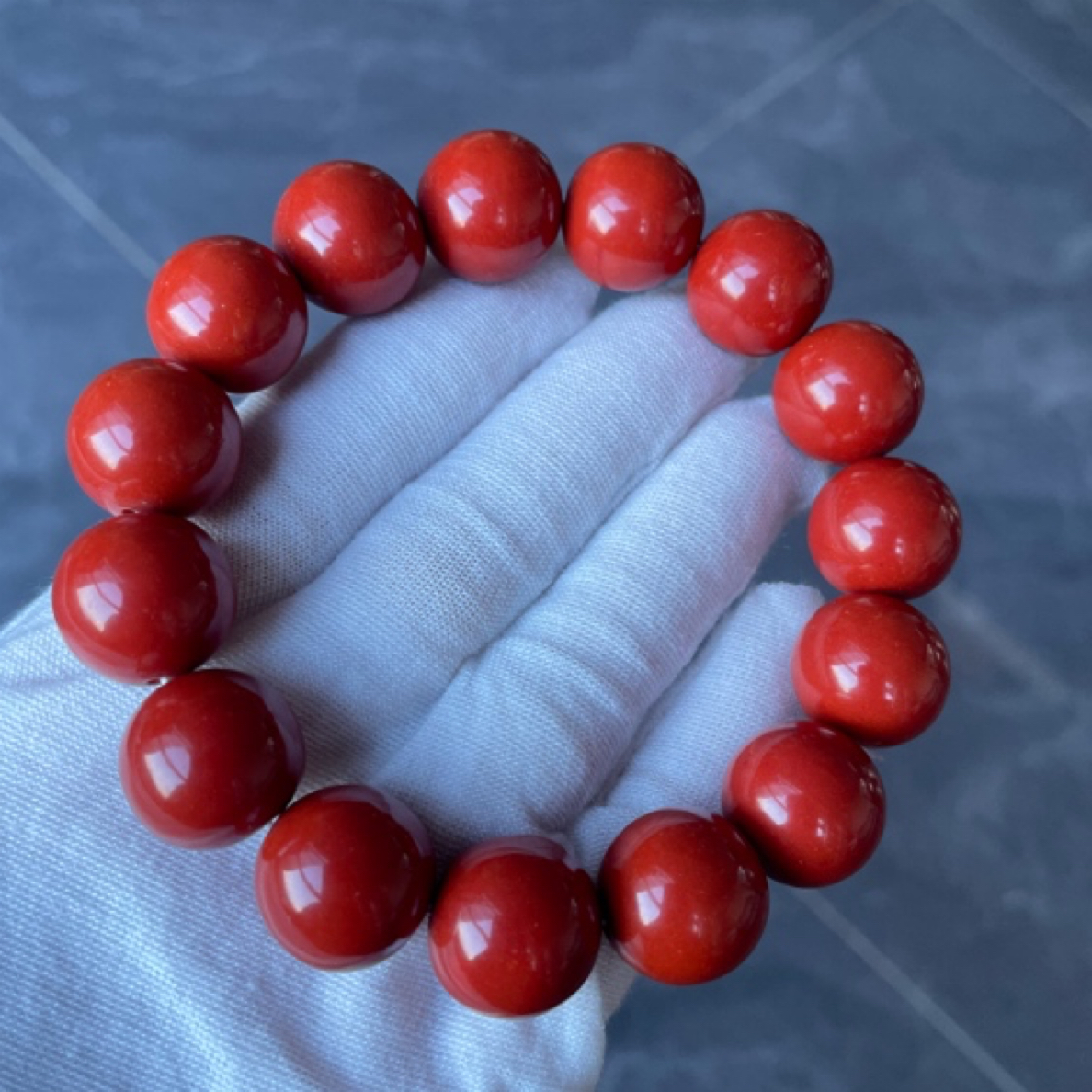 瓦西柿子红满色满肉圆珠大手串（卡16+）