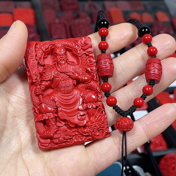 天然辰砂红砂关公吊坠