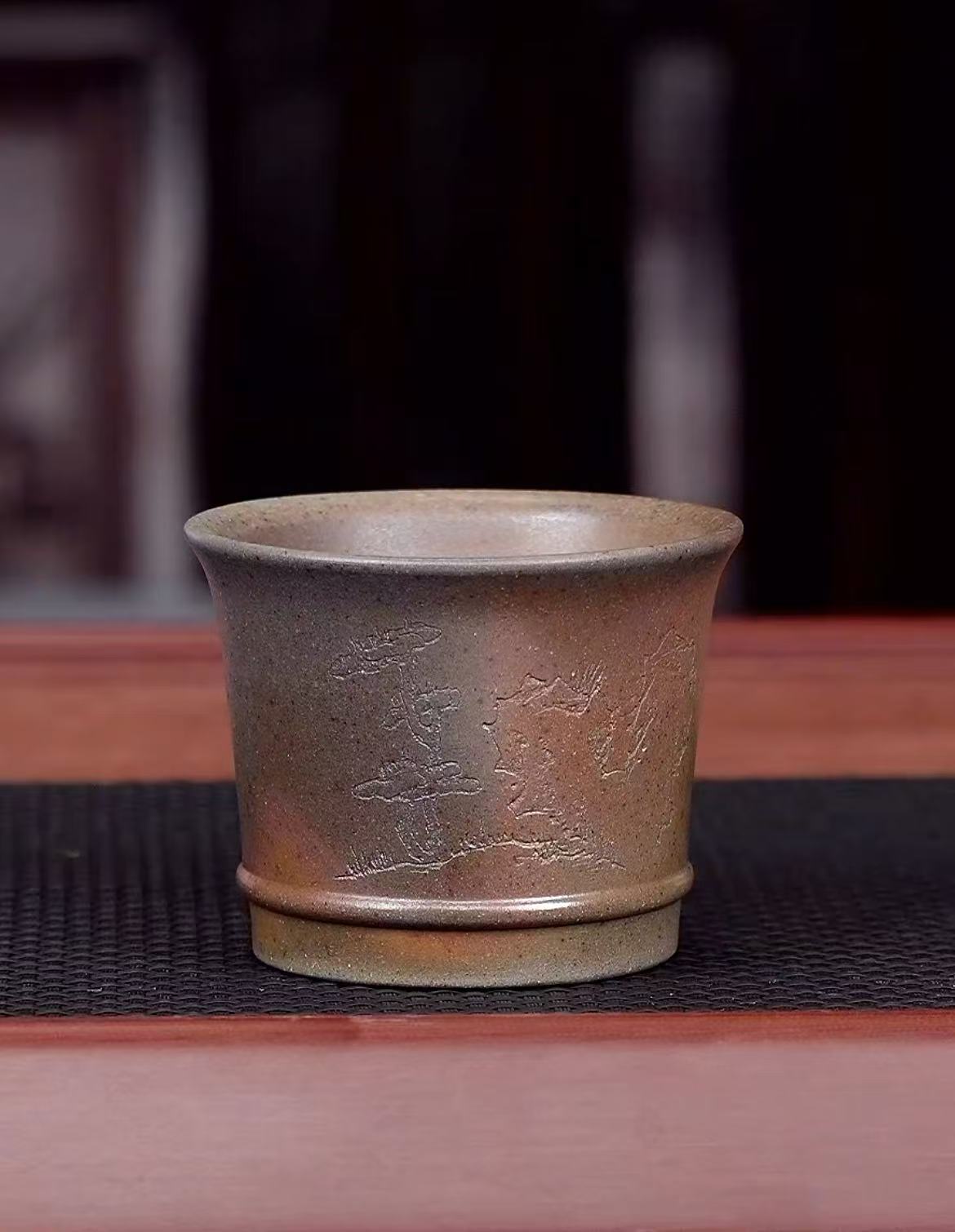 宜兴原矿紫砂 本绿柴烧书法杯
