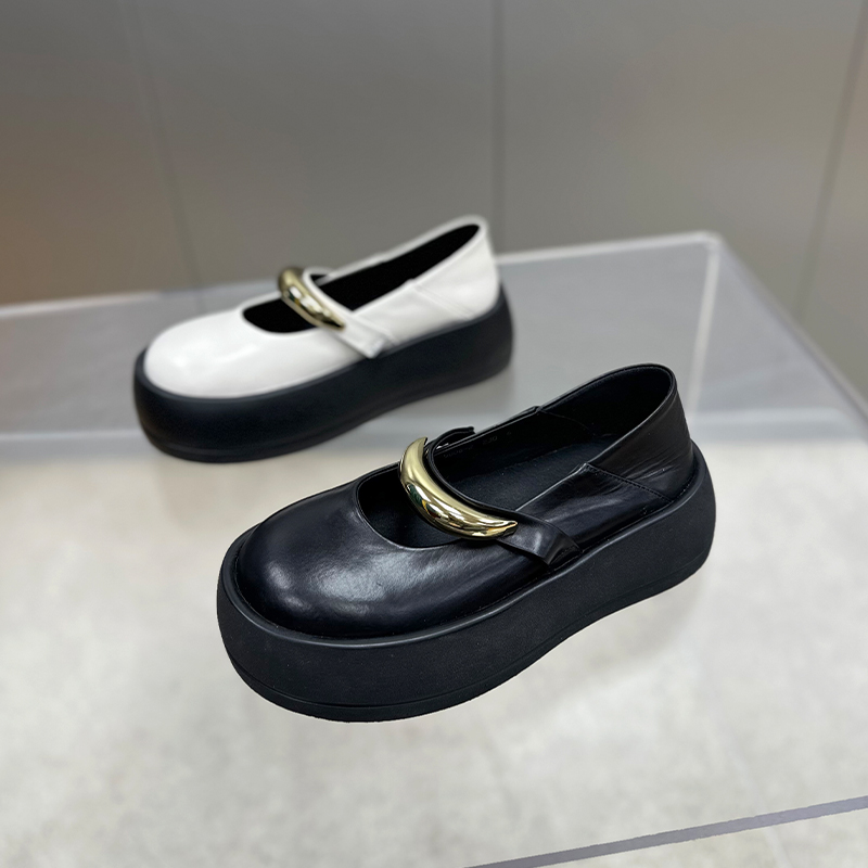 【左右华菲】5.5cm百搭一字带厚底玛丽珍2025夏季新款圆头真皮单鞋