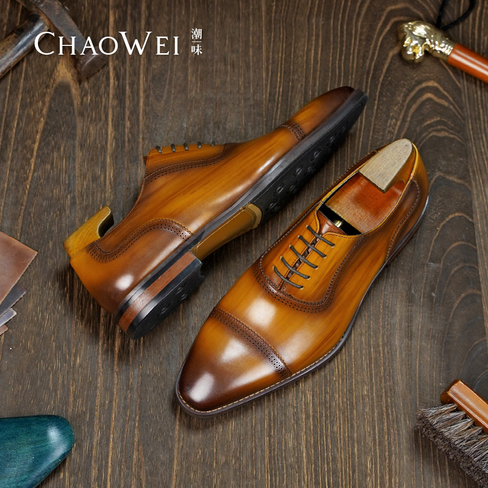 潮味男士商务正装皮鞋绅士三接头皮鞋男系带牛津鞋商务皮鞋婚鞋