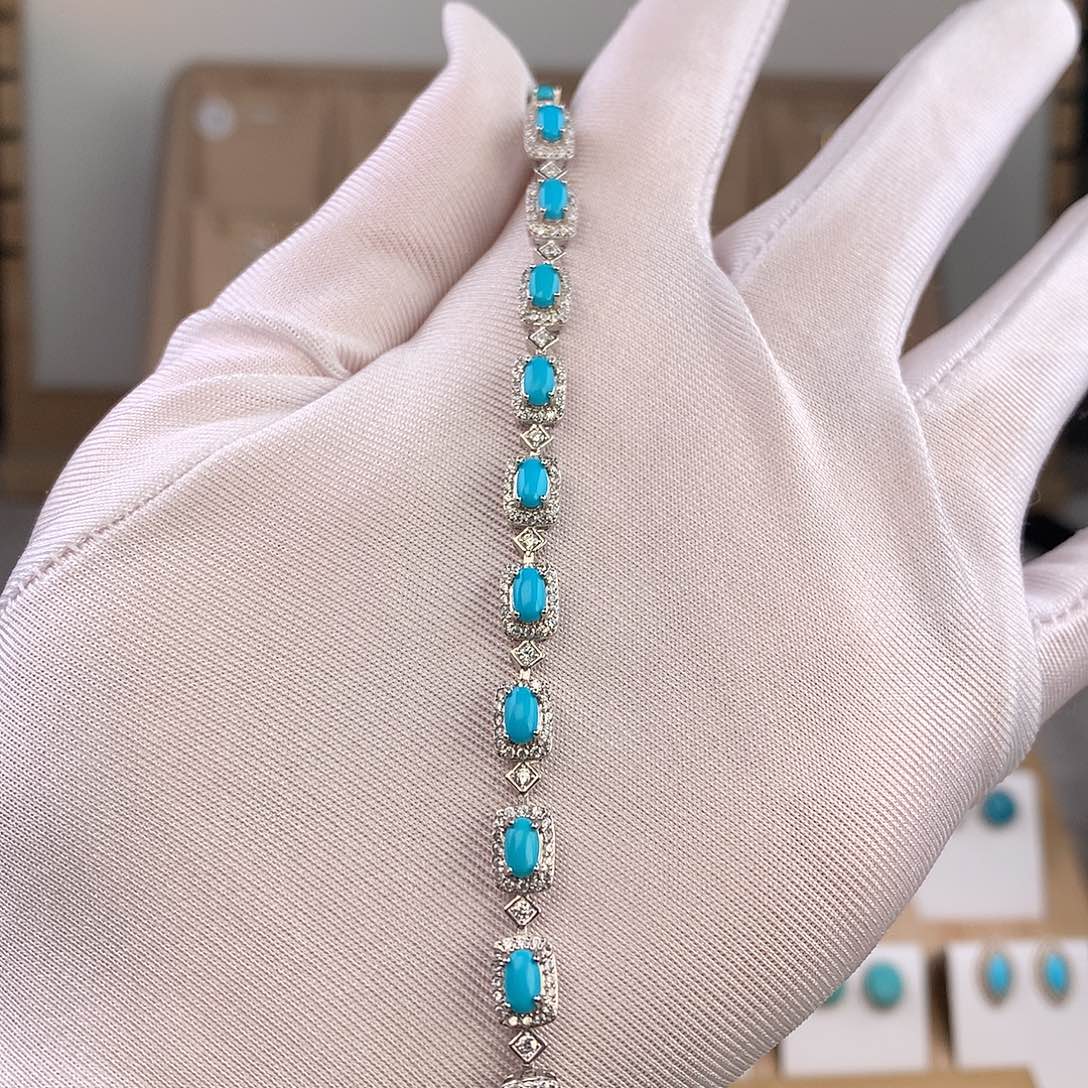 绿松石银S925镶嵌手链