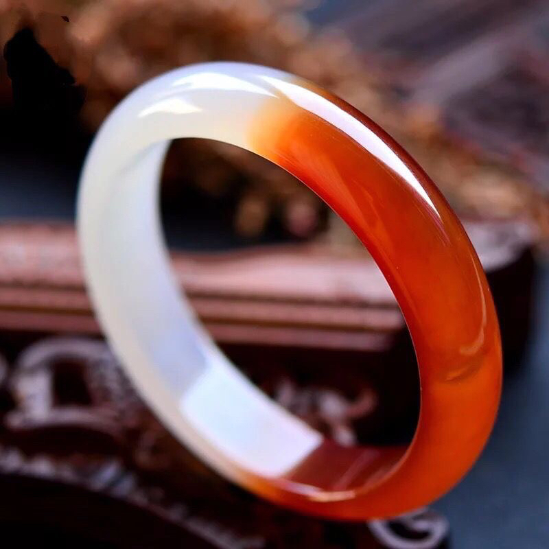 【正品马料】天然玛瑙半壁江山酒红冰透正圈细条经典送礼女款手镯