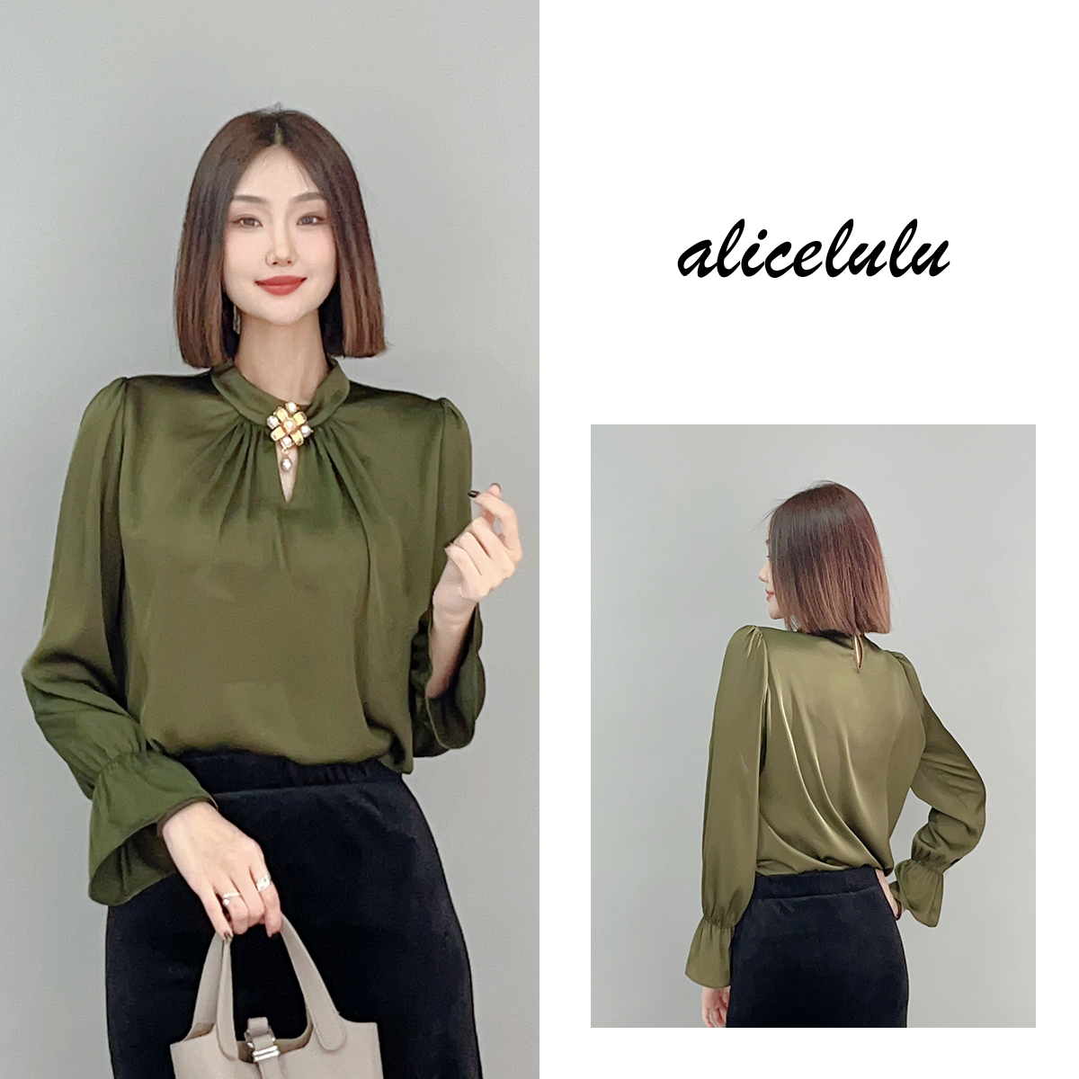 1 alicelulu “王妃殿下”衬衫 名媛缎面 立体配饰 S2140863E