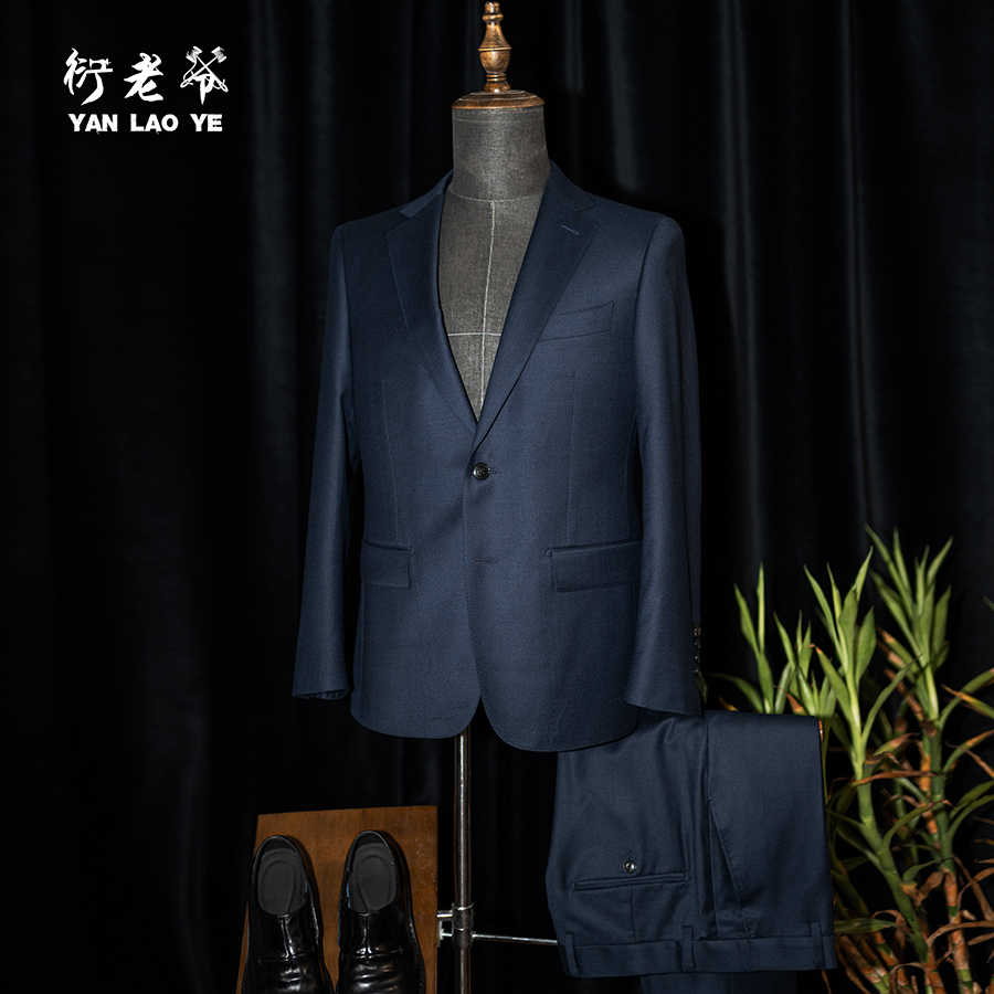 半麻衬羊毛羊绒桑蚕丝高档法兰绒西服套装商务休闲结婚男士西服