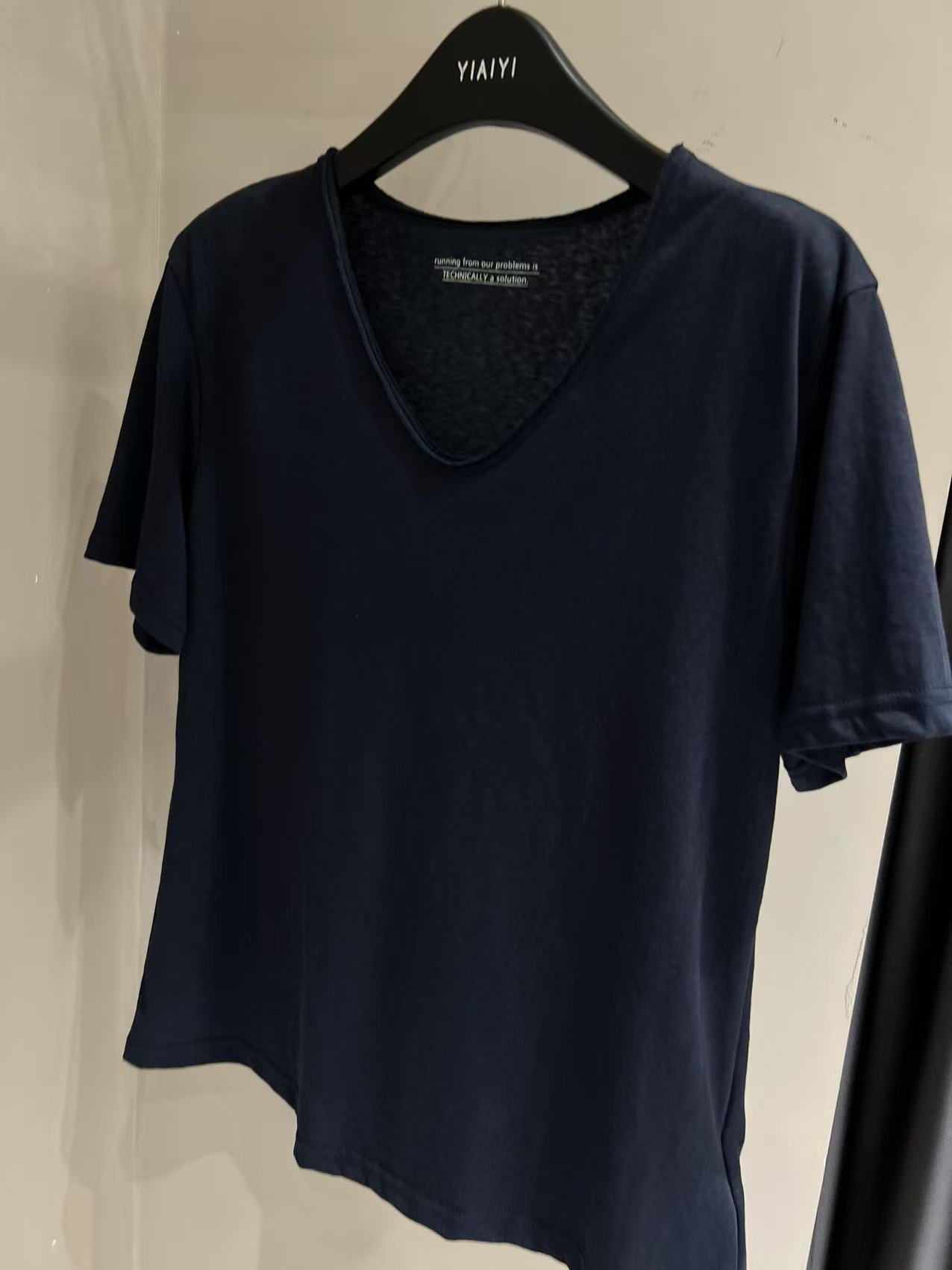 V领纯色无袖短袖韩版坠感女士T恤夏季女款简约嘻哈风