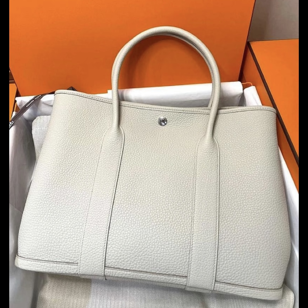 95新 Hermes/爱马仕 爱马仕米白色花园36手提包 25060030-03