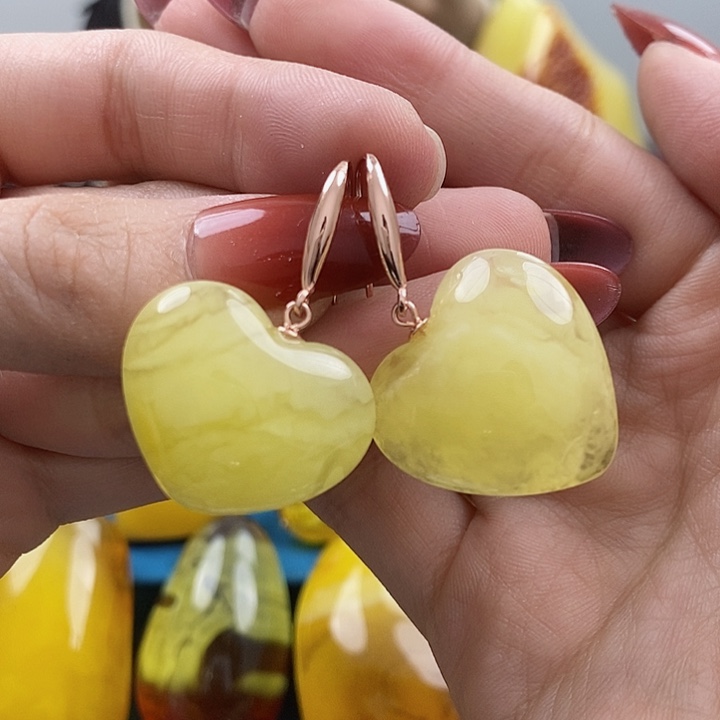 琥珀耳饰银S925镶嵌耳环