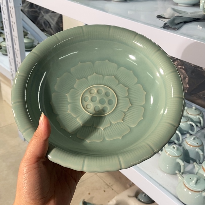 瓷片原矿高足果盘，微瑕