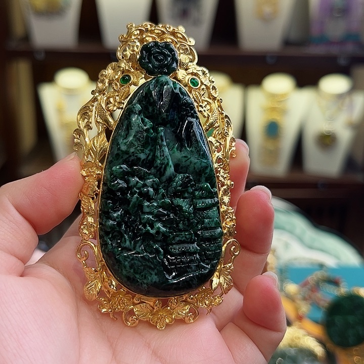 翡翠颈饰银S925镶嵌古风