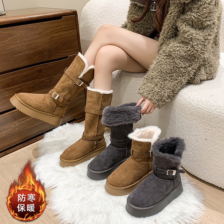 (有运费补贴）1-厚底雪地靴女2025冬季新款两穿加绒加厚东北雪地棉