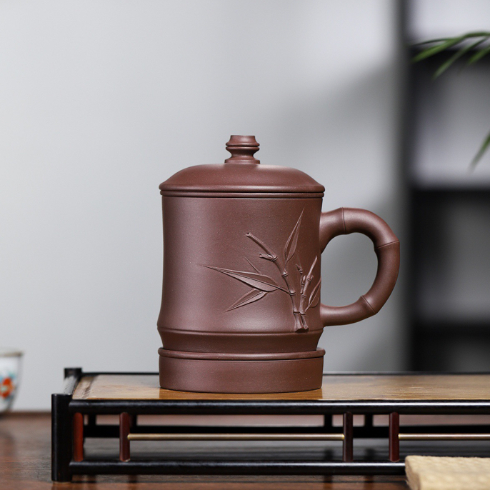 宜兴紫砂盖杯原矿紫泥紫砂五件套紫砂盖杯450毫升