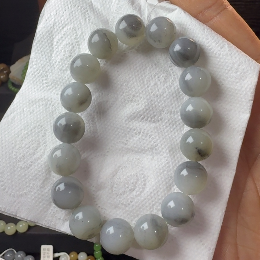 和田玉未镶嵌手链（NGTC国检证书）新疆若羌聚墨青花卡12精品