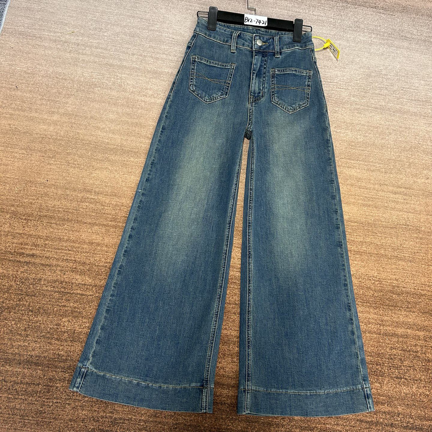 B12-7421 高货 蓝色九分小个子美式宽边阔腿奶奶裤 高弹（不换退）