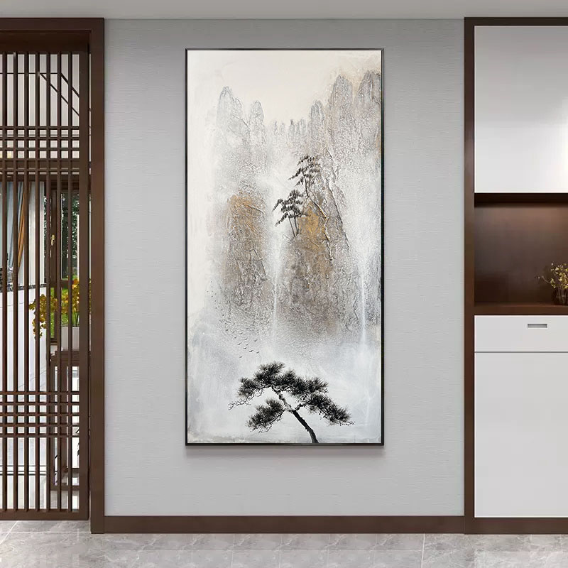 纯手绘山水画玄关挂墙高端丙烯画壁画油画私人定制