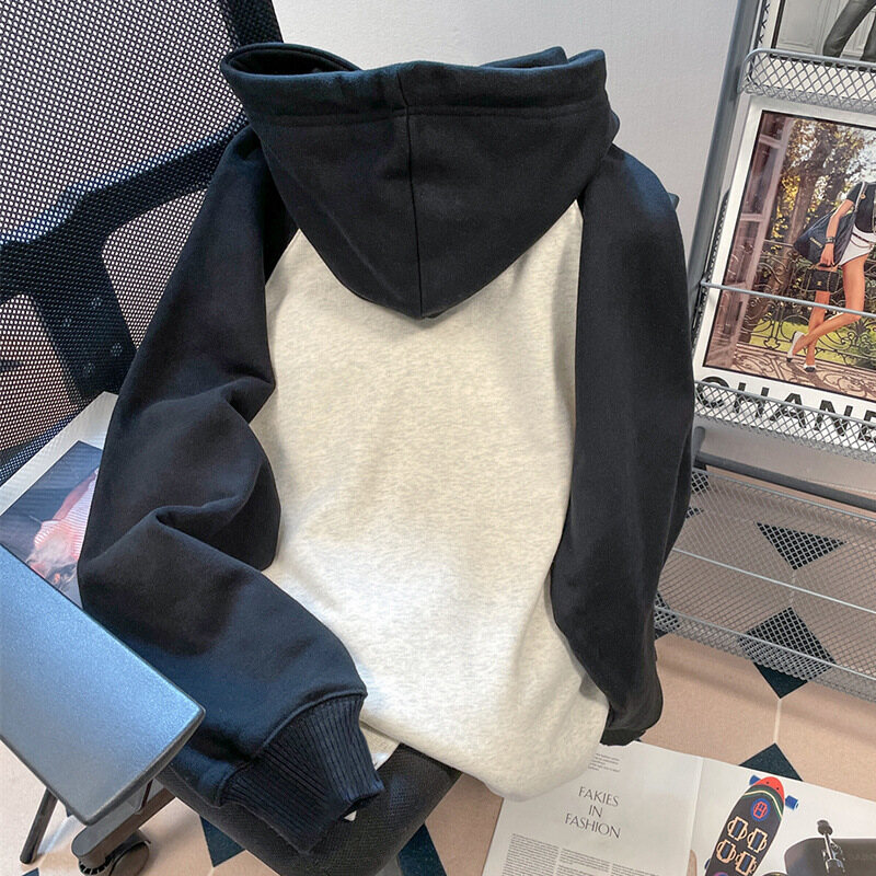 哥弟阿玛施正品美式港风猫咪印花插肩连帽卫衣女秋冬宽松设计感百