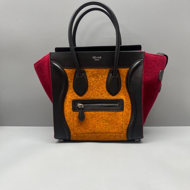 95新 Celine/思琳 毛呢拼色笑脸包 尺寸26*26 SV16585