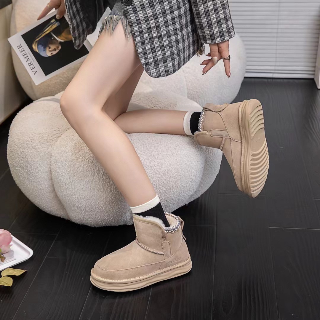 冬季新款加绒加厚厚底防滑保暖雪地靴女拉链棉鞋子
