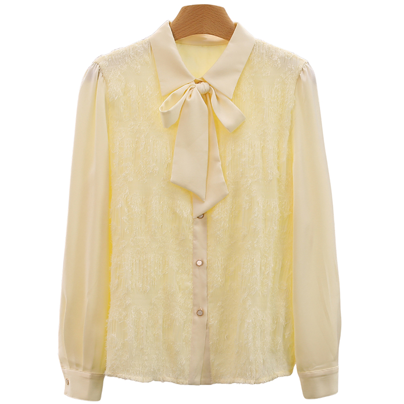 F8213-【麦】淑女系带毛边百搭叠穿衬衫衬衣#SMY58S009