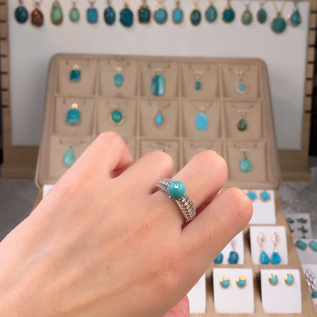 绿松石银S925镶嵌戒指