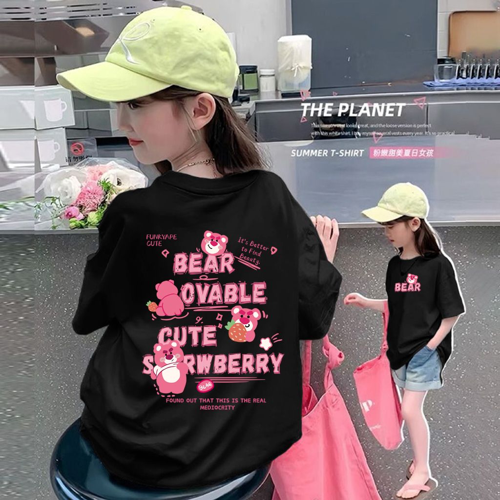 【草莓熊】女童短袖t恤纯棉夏装2025洋气女孩中大童半袖上衣夏季