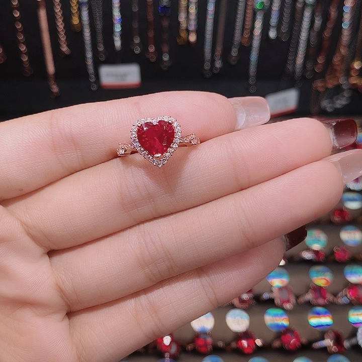 红宝石戒指银S925镶嵌8