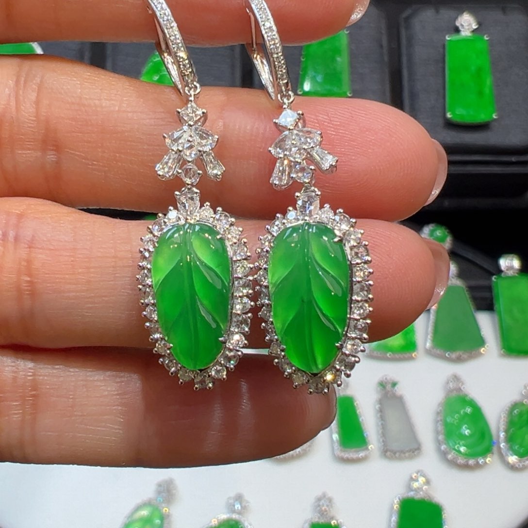 翡翠耳饰18K金镶嵌收到货48小时鉴赏期