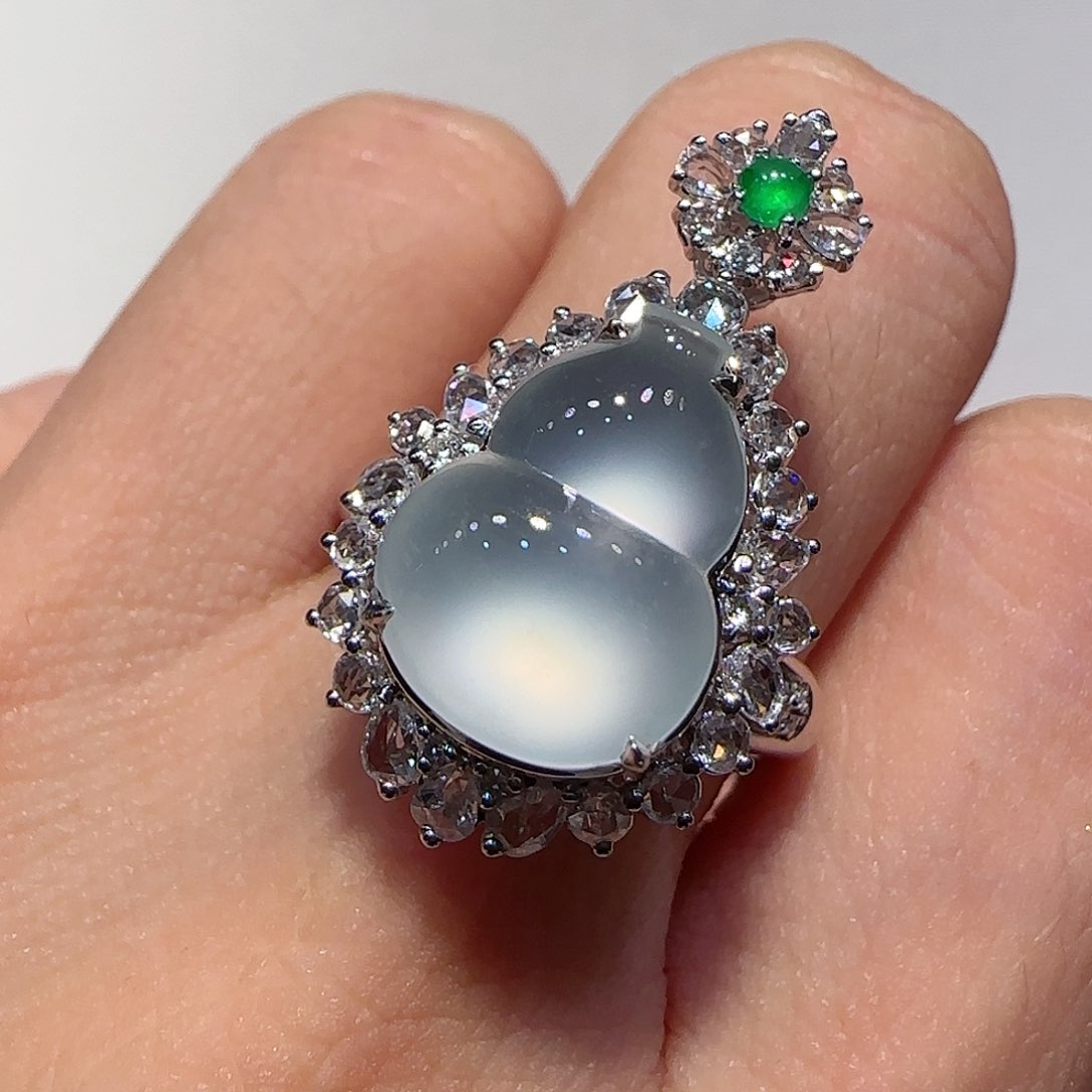 翡翠戒指18K金镶嵌葫芦戒指吊坠两用款