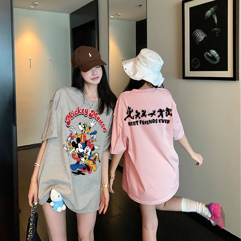 洋气ins米奇前后图案休闲t恤潮牌百搭上衣高级女装纯棉短袖情侣装