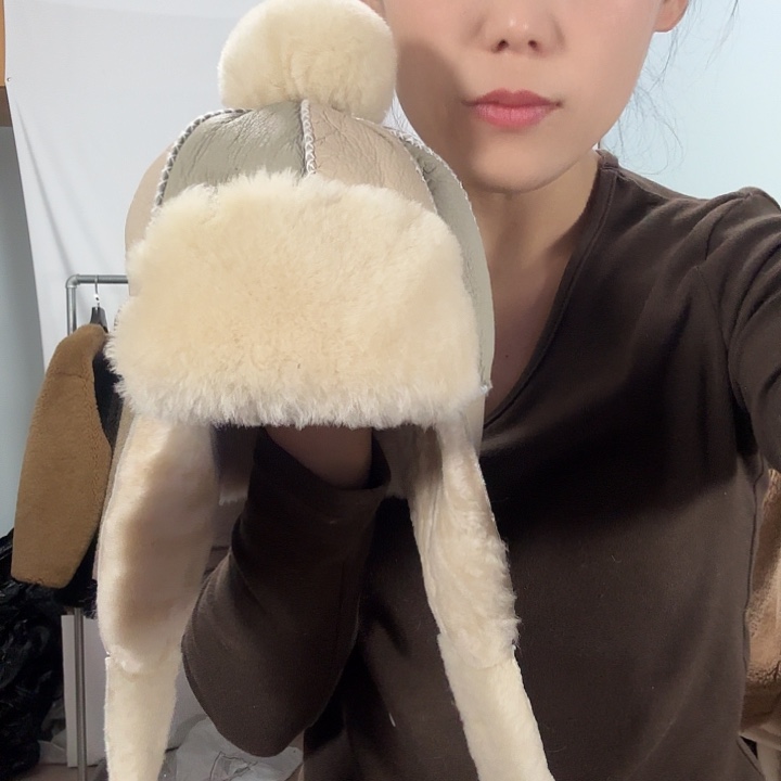 羊皮皮毛一体帽子儿童