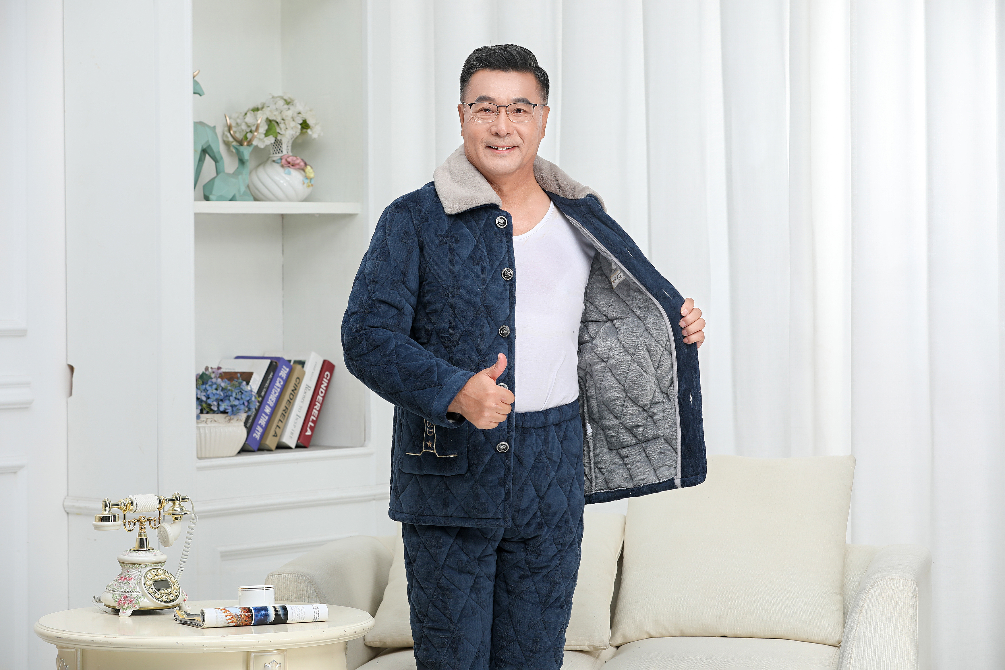 新款男士冬季加厚保暖套装睡衣家居服